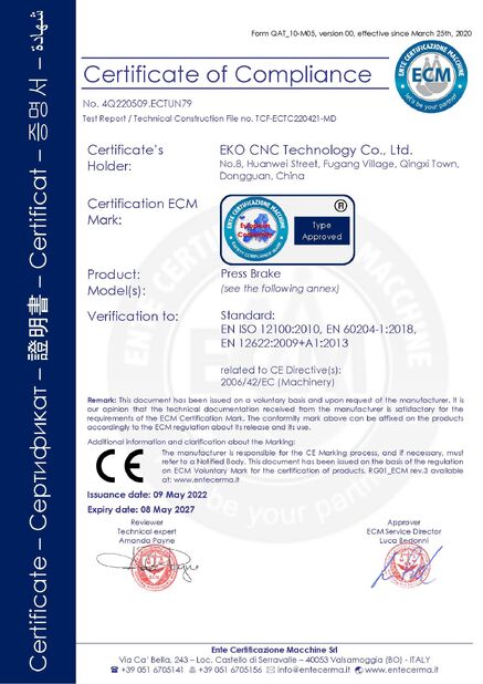China SHENZHEN EKO EQUIPMENT CO., LTD certification